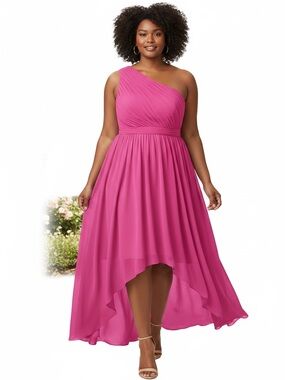 NWT Cicinia One-Shoulder High-Low Chiffon Dress in Fuchsia 14
